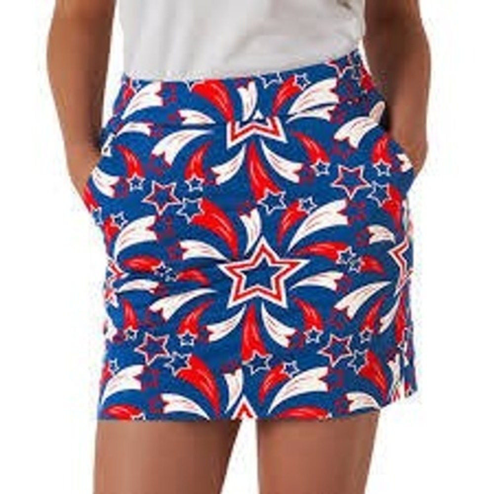 Royal & Awesome Skort Womens 12 Blue Shooting Pars Patriotic Stars Golf RWKSP16R